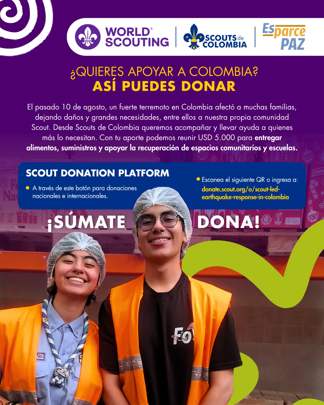 Reconstruyendo juntos: Respuesta ante terremotos liderada por scouts en Colombia